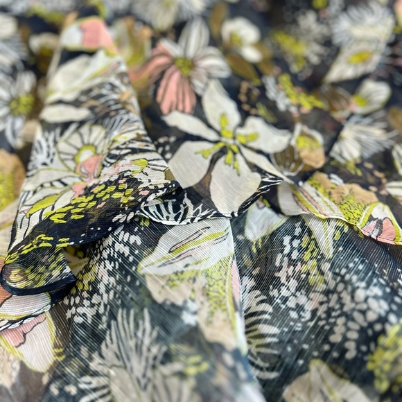 TANYA TAYLOR blaire midi dress linen-silk floral ruffle flutter faux wrap size 6 - Picture 8 of 16